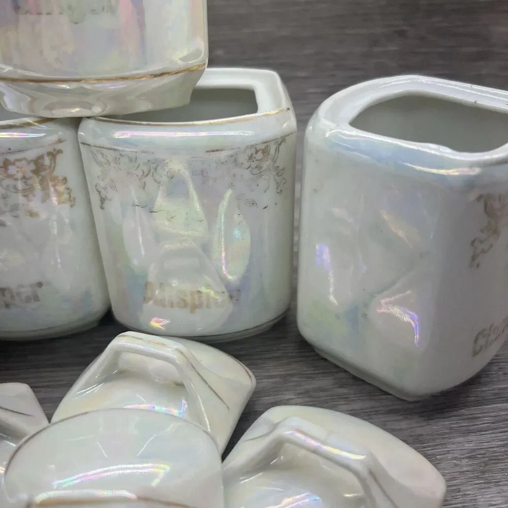 Stunning 1900s Antique German Iridescent Salt Well /Spice Containers/Decanter